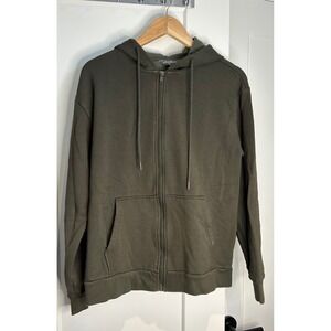 Eddie Bauer Mens Full Zip Hoodie Olive Green Fleece Lined Sweatshirt Size M